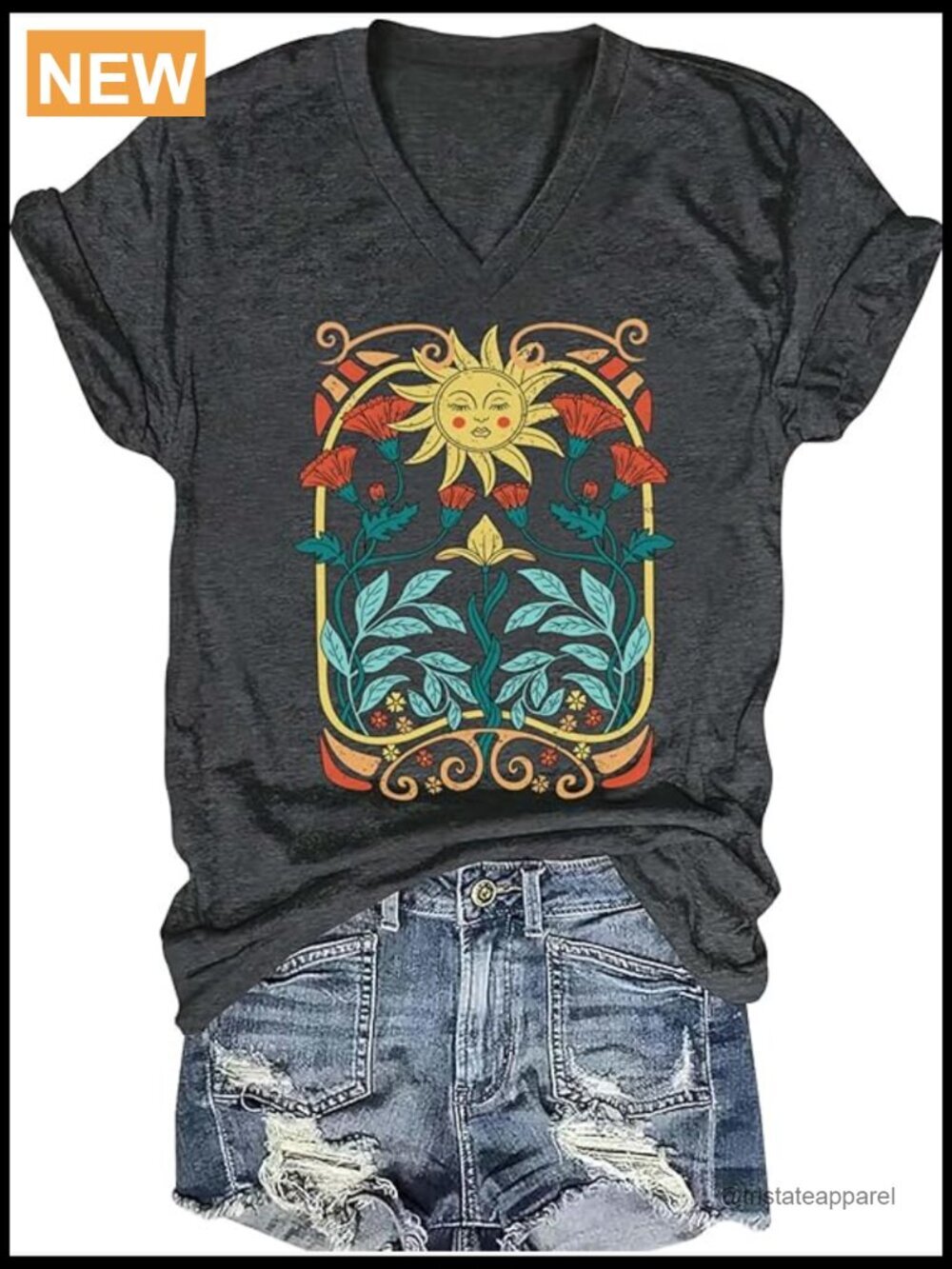 Vintage Flowers V Neck Shirt Boho Floral Wildflowers Graphic Tee Casual Short